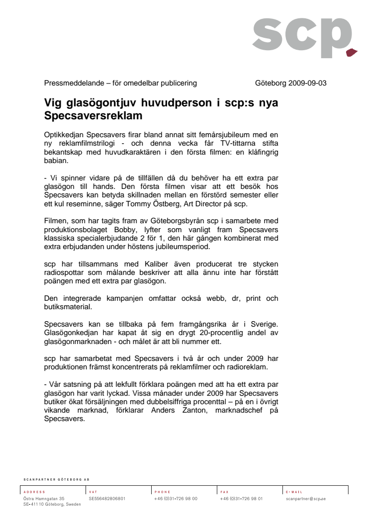 Vig glasögontjuv huvudperson i scp:s nya Specsaversreklam