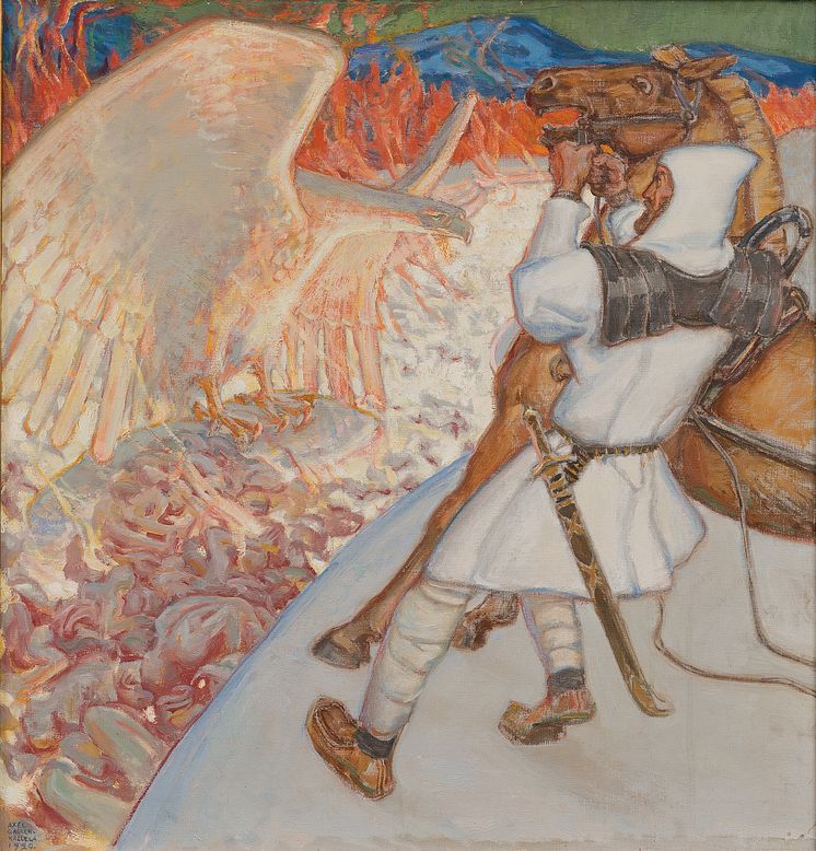 Akseli Gallen-Kallela, Lemminkäinen vid eldfloden, 1920, olja på duk, 73 x 70 cm. 