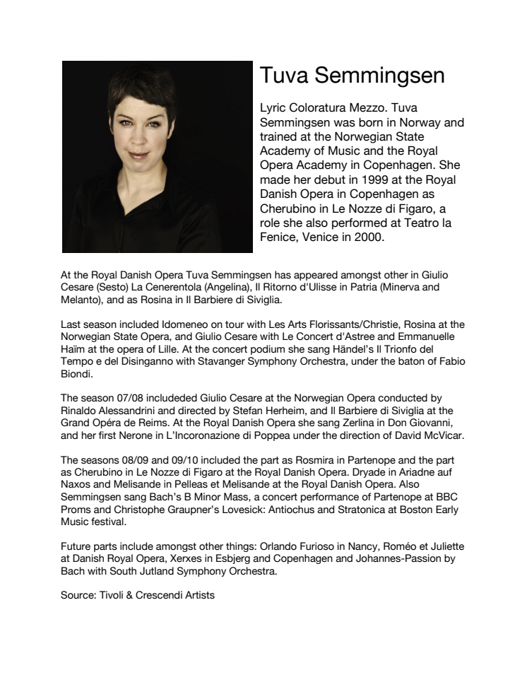 Singer Biography: Tuva Semmingsen, lyric coloratura mezzo soprano (in English)