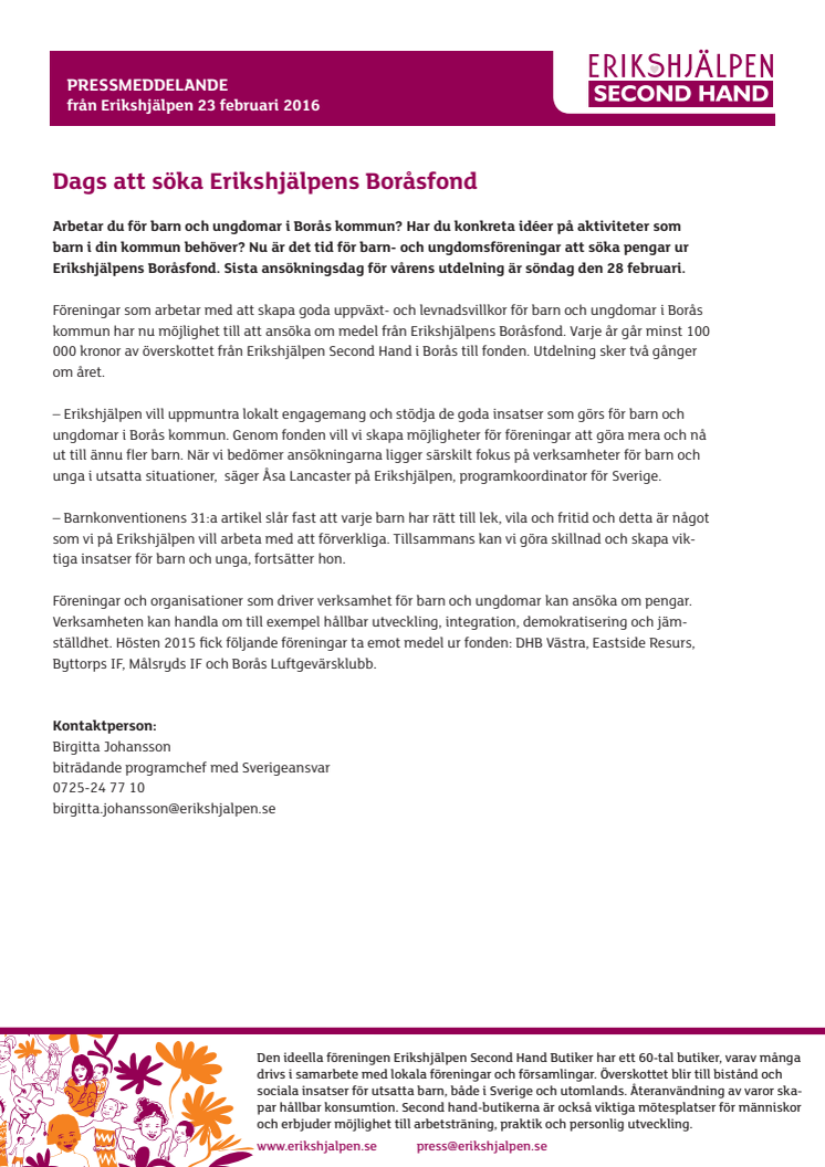 Dags att söka Erikshjälpens Boråsfond