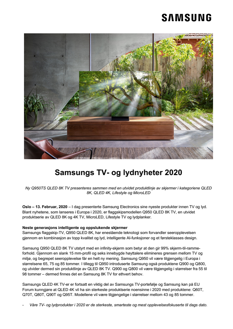 Samsungs TV- og lydnyheter 2020  