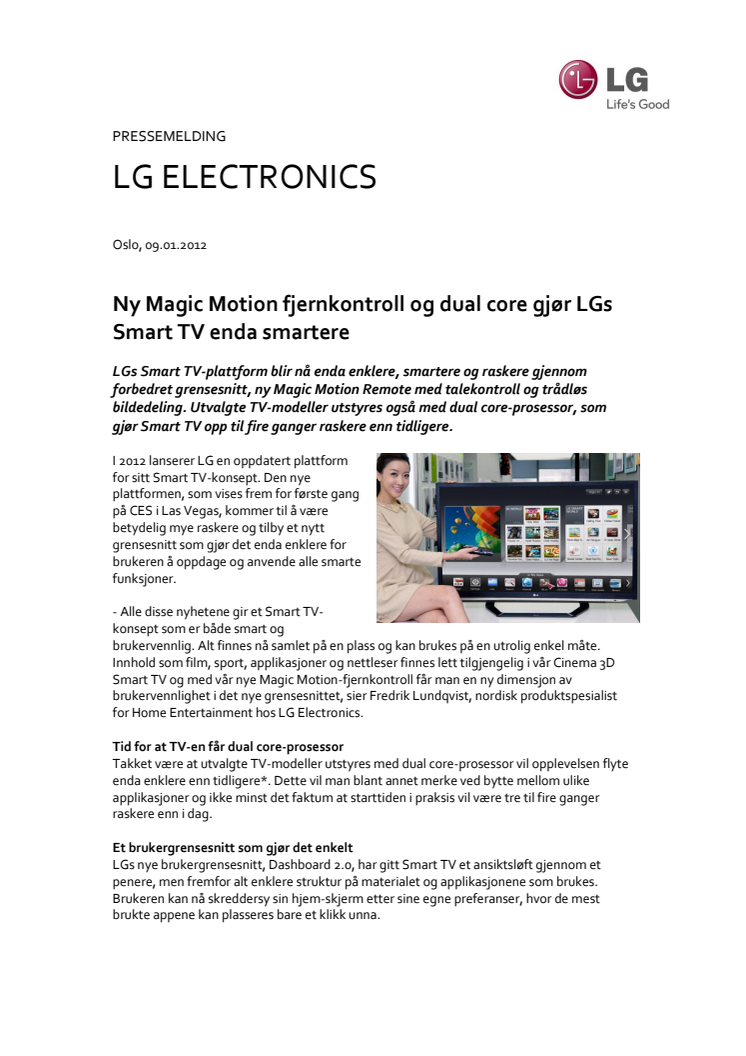 Ny Magic Motion fjernkontroll og dual core gjør LGs Smart TV enda smartere