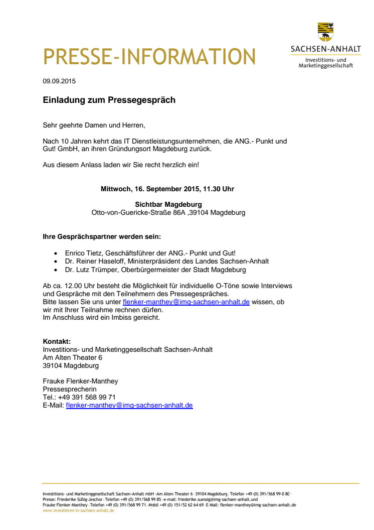 Einladung zum Pressegespräch