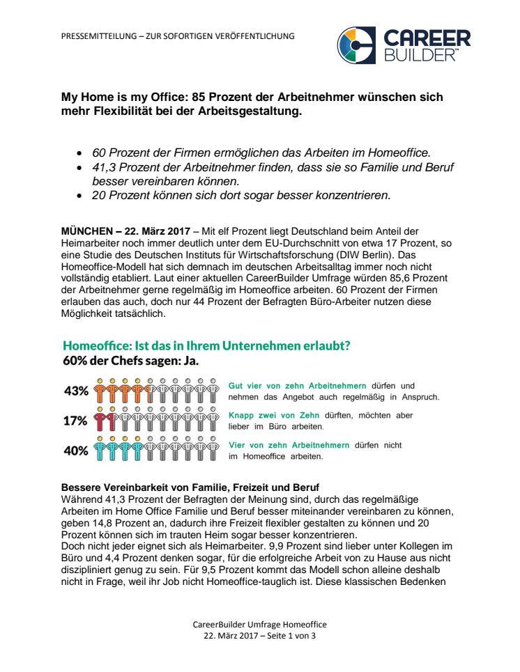 My Home is my Office: 85 Prozent der Arbeitnehmer wünschen sich mehr Flexibilität bei der Arbeitsgestaltung.