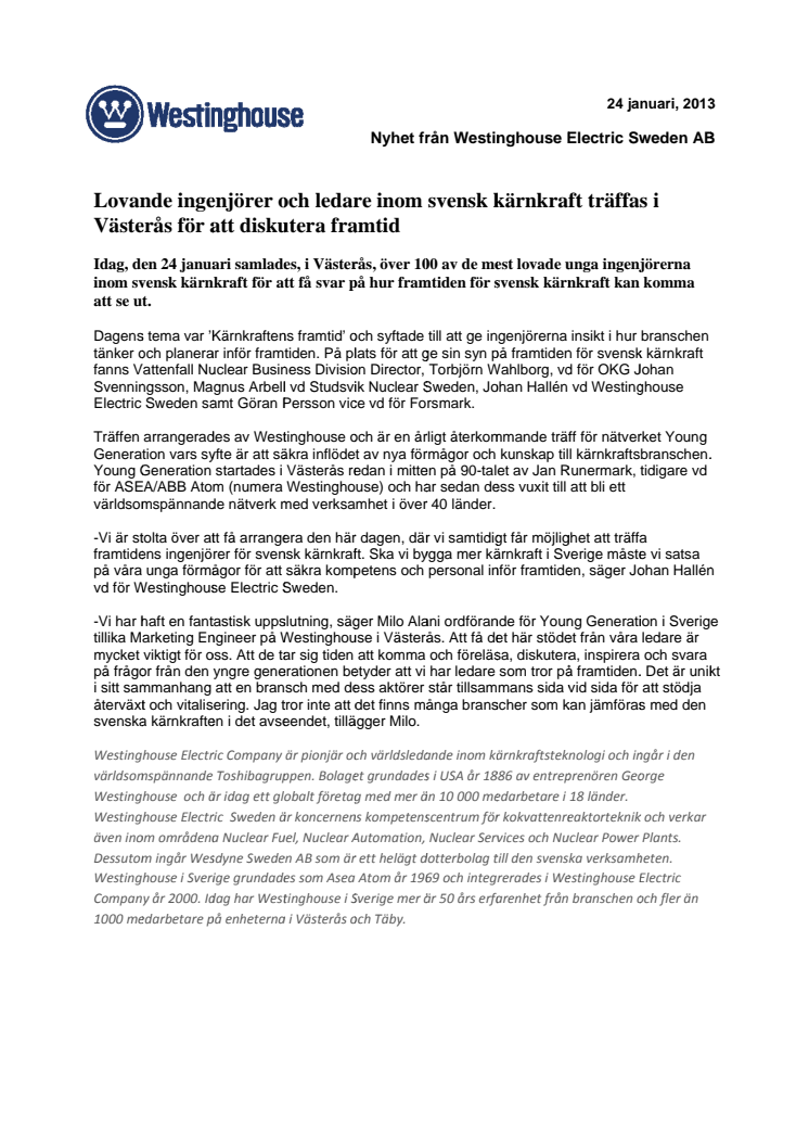 Lovande ingenjörer och ledare inom svensk kärnkraft träffas i Västerås för att diskutera framtid