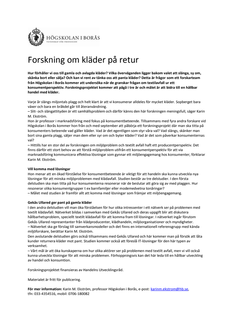 Forskning om kläder på retur