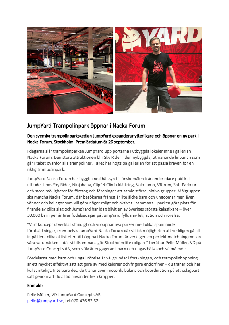 JumpYard Trampolinpark öppnar i Nacka Forum