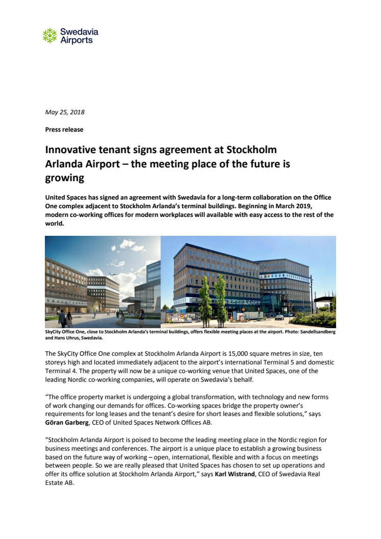 Innovative tenant signs agreement at Stockholm Arlanda Airport – the meeting place of the future is growing