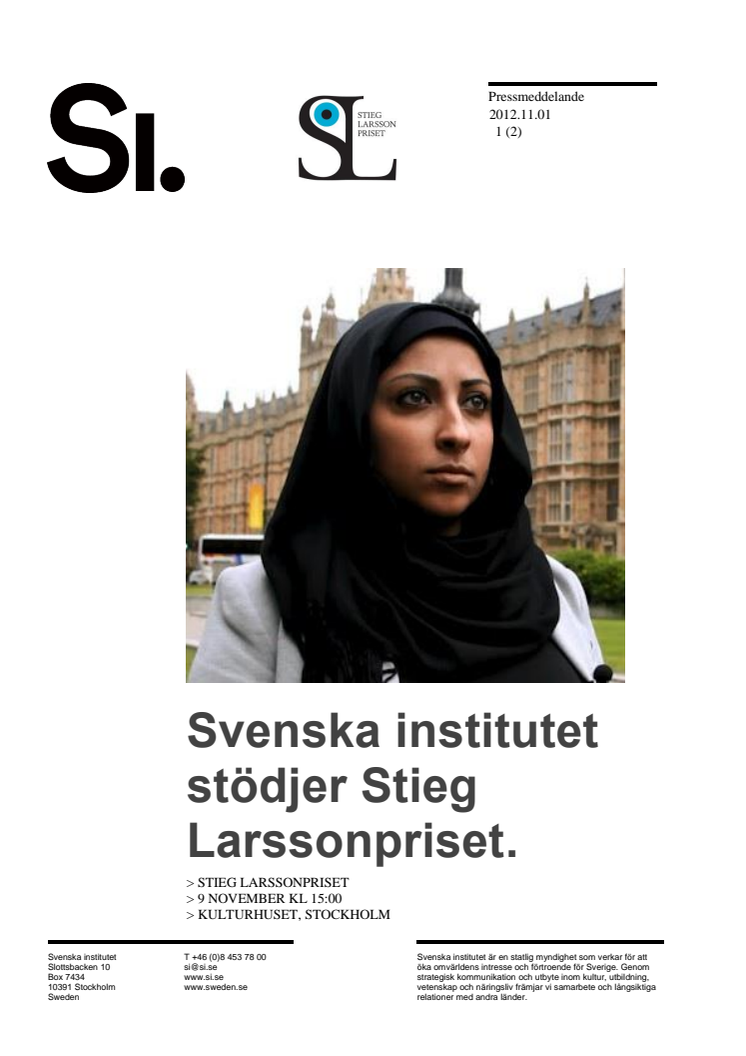Svenska institutet stödjer Stieg Larssonpriset