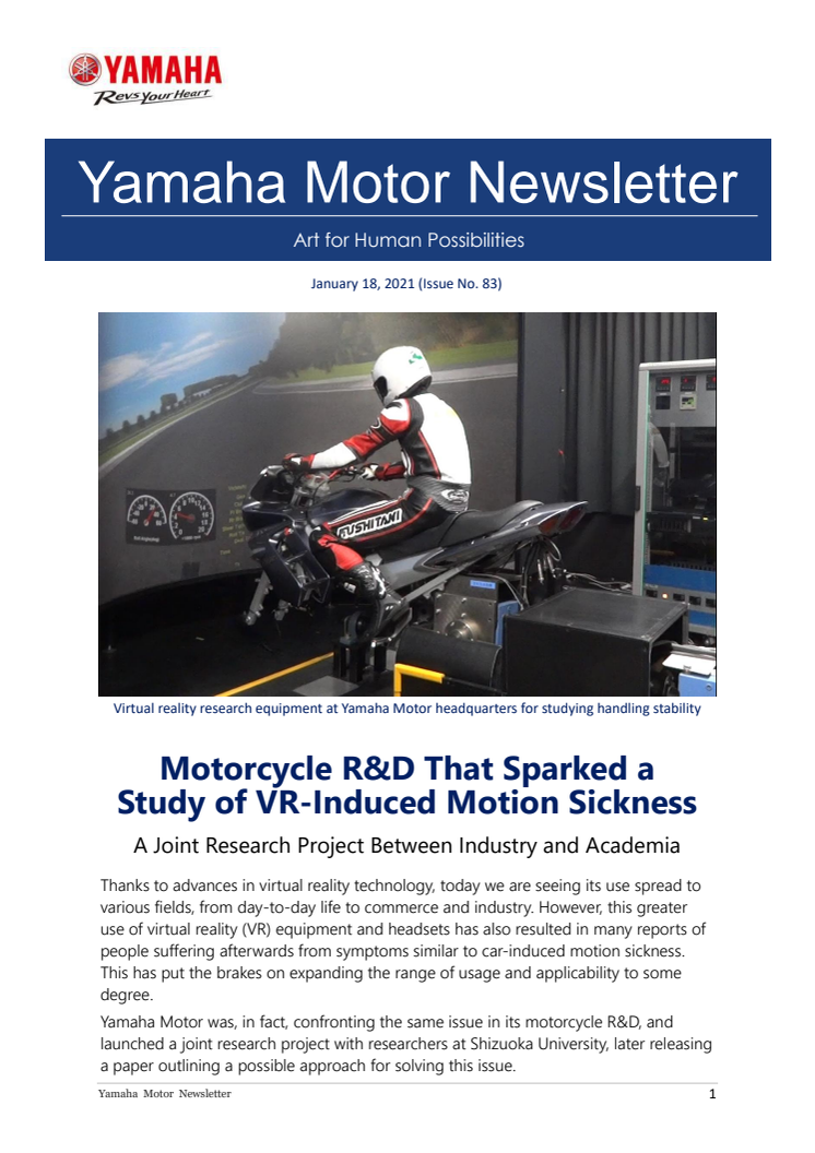 Motorcycle R&D That Sparked a Study of VR-Induced Motion Sickness   Yamaha Motor Newsletter (Jan. 18, 2021 No. 83)