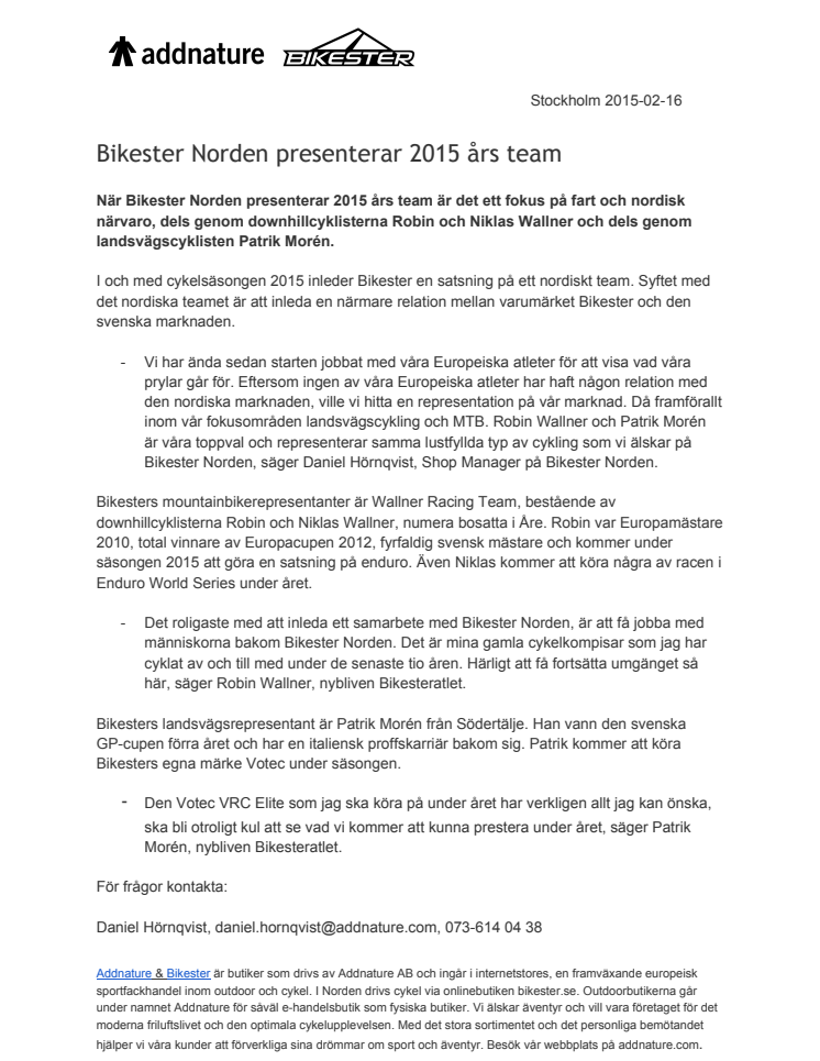 Bikester Norden presenterar 2015 års team