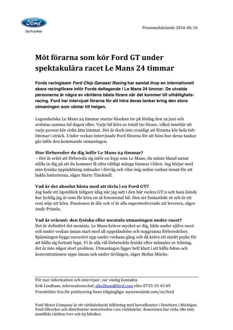 Möt förarna som kör Ford GT under spektakulära racet Le Mans 24 timmar