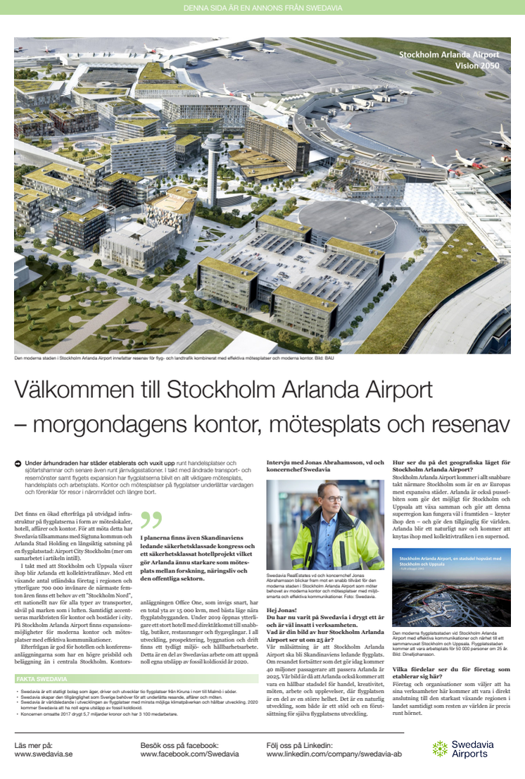 Stockholm Arlanda Airport - morgondagens kontor, mötesplats och resenav