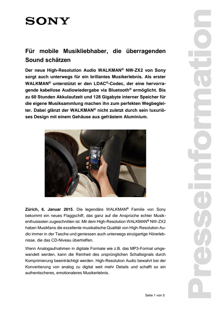 Medienmitteilung_CES 2015_Walkman ZX2_D-CH_150106
