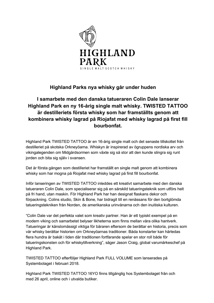 Highland Parks nya whisky TWISTED TATTOO går under huden