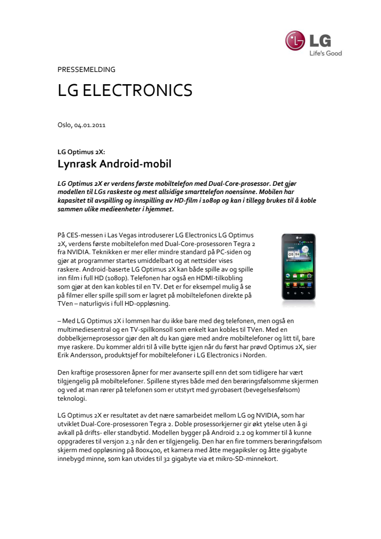 LG Optimus 2X: Lynrask Android-mobil med full HD