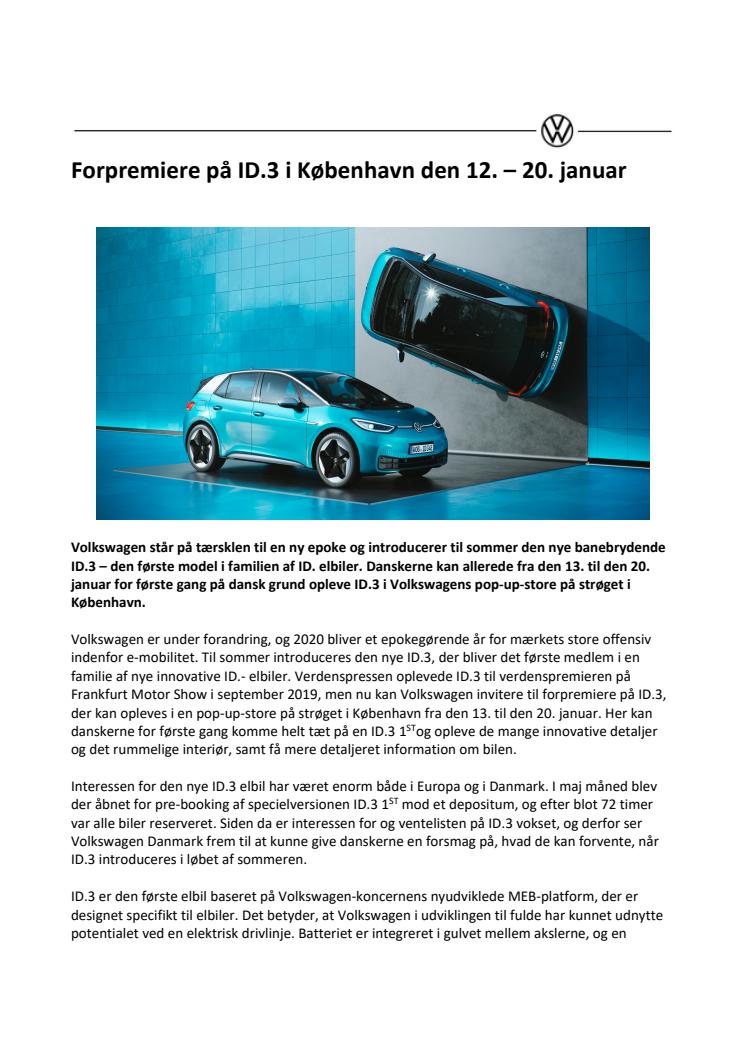 Forpremiere på ID.3 i København den 12.–20. januar