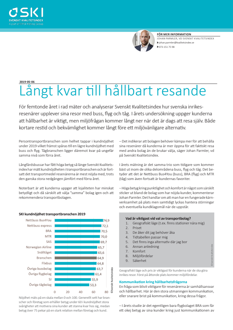 Svenskt Kvalitetsindex Persontransport 2019