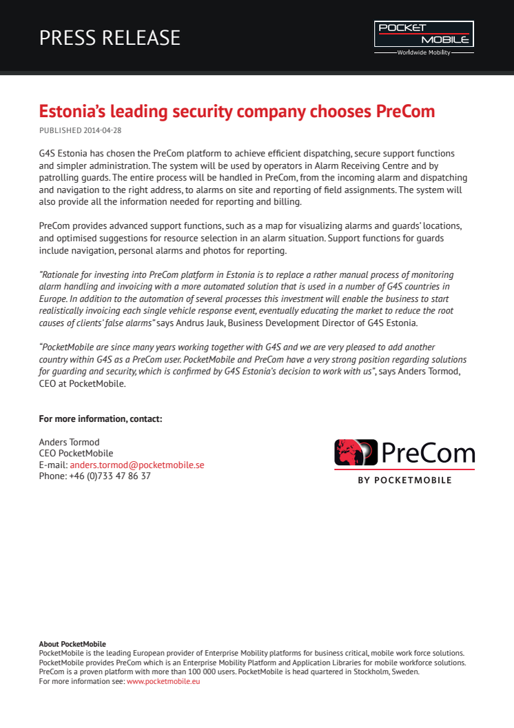 Estonia’s leading security company chooses PreCom