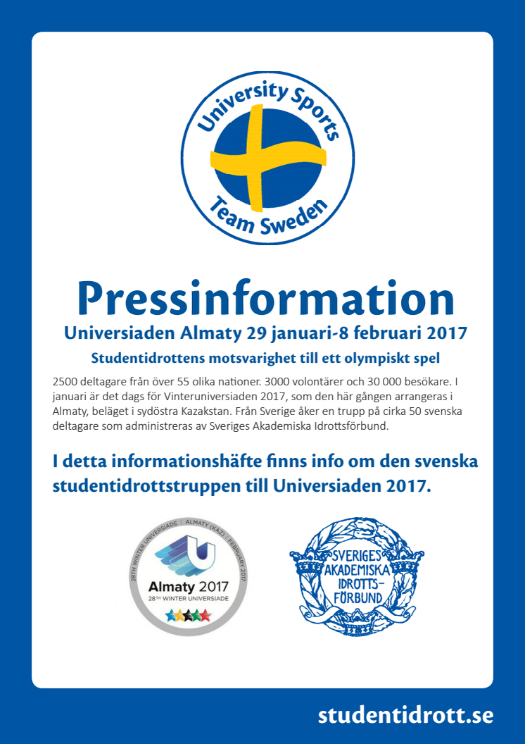 Pressinformation Vinteruniversiaden 2017