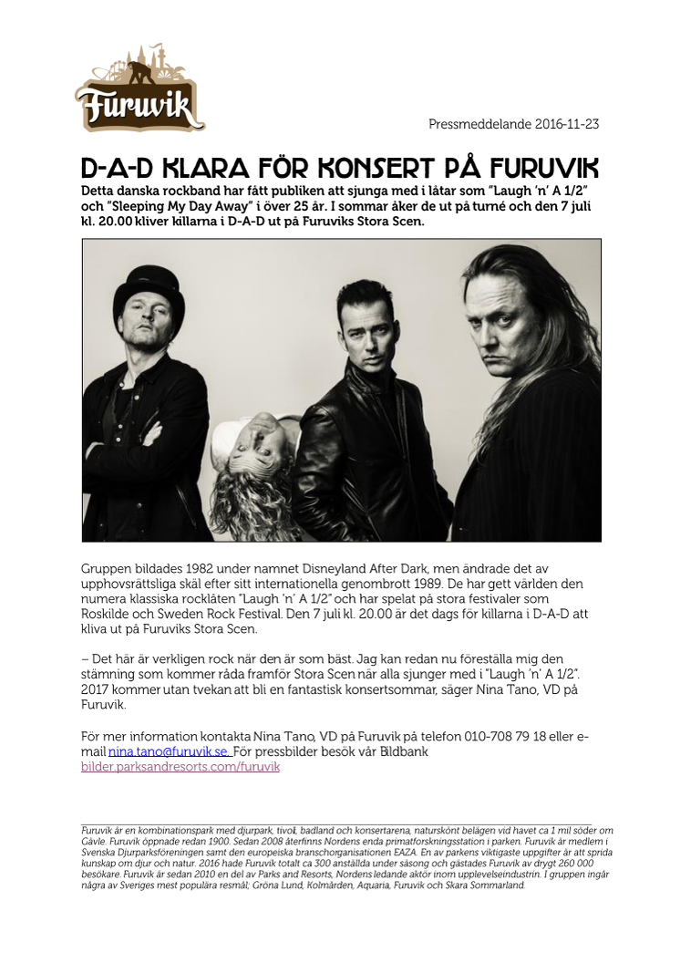 D-A-D klara för konsert på Furuvik