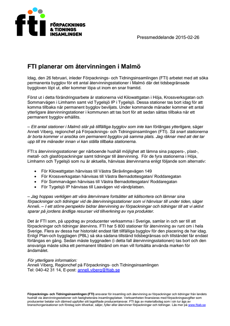 FTI planerar om återvinningen i Malmö