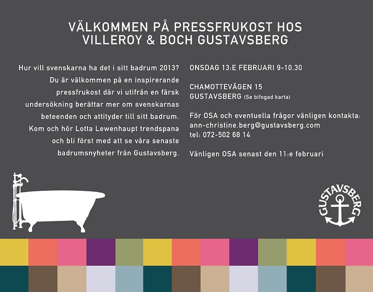Inbjudan till pressfrukost hos Villeroy & Boch Gustavsberg 13 feb 2013