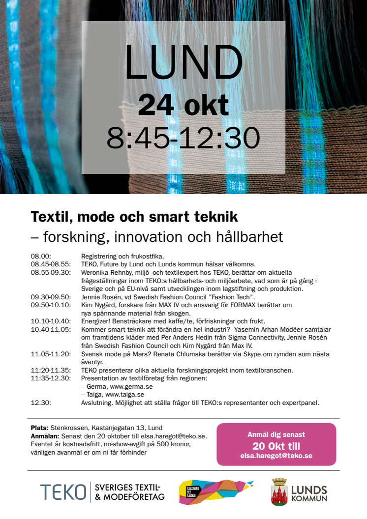 Inbjudan Textil, mode och smart teknik – forskning, innovation och hållbarhet