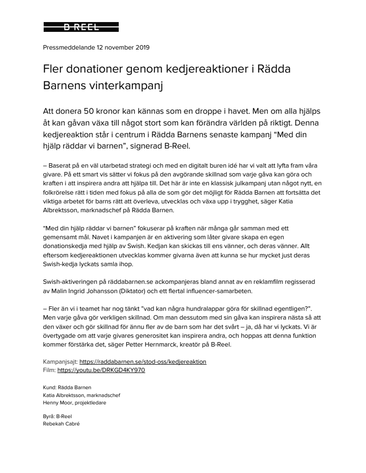 Fler donationer genom kedjereaktioner i Rädda Barnens vinterkampanj 