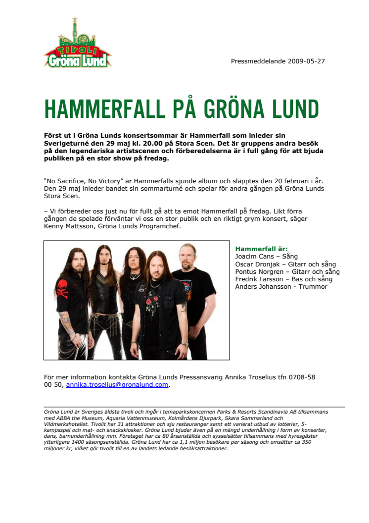 Hammerfall på Gröna Lund