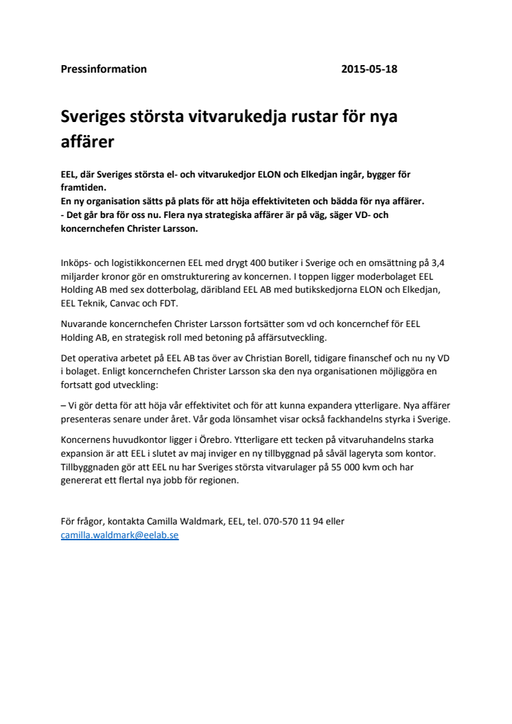 Sveriges största vitvarukedja rustar för nya affärer