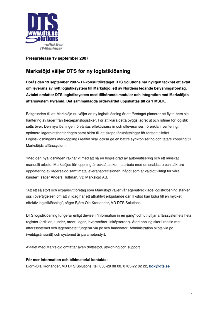 Markslöjd väljer DTS för ny logistiklösning
