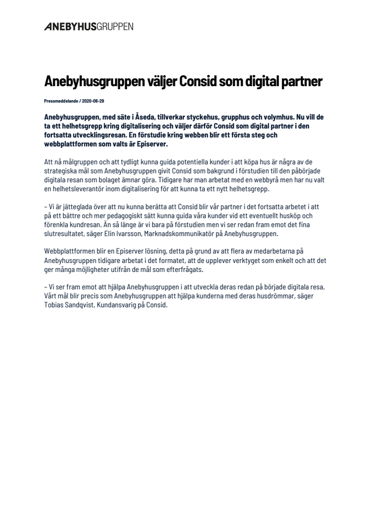 Anebyhusgruppen väljer Consid som digital partner