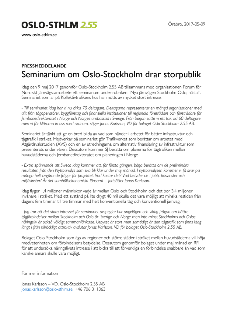 Seminarium om Oslo-Stockholm drar storpublik