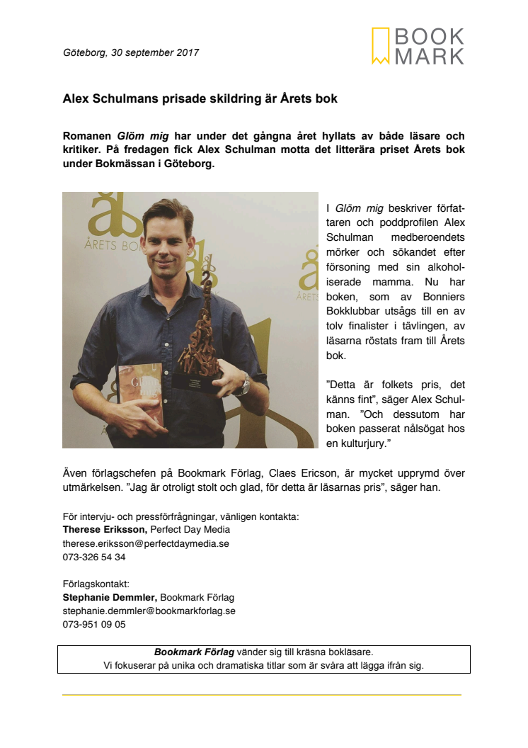 Alex Schulmans prisade skildring är Årets bok