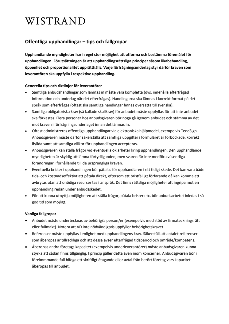 Offentliga upphandlingar – tips och fallgropar