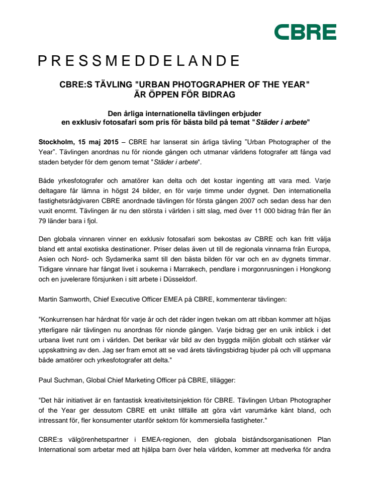 CBRE:s tävling Urban Photographer of the Year är öppen för bidrag