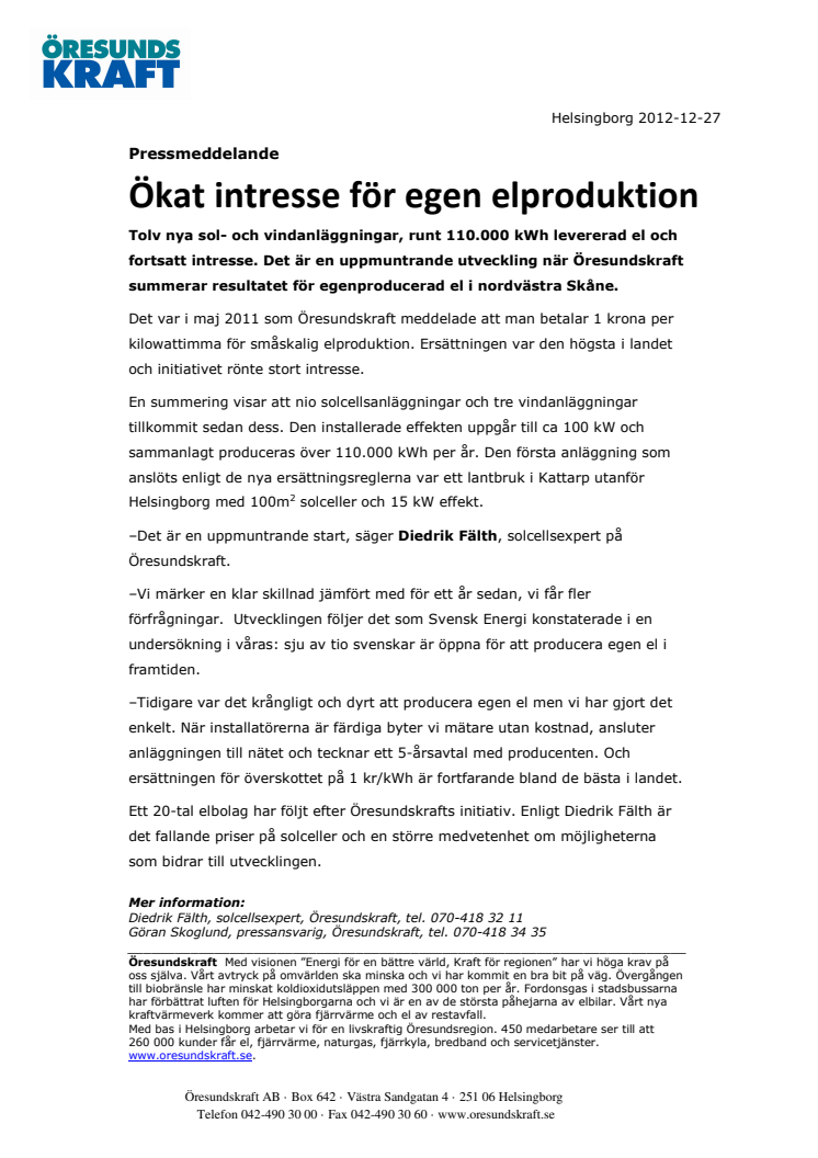 Ökat intresse för egen elproduktion