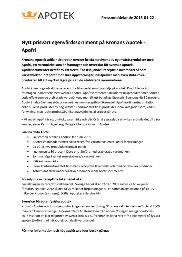 Nytt prisvärt egenvårdssortiment på Kronans Apotek - Apofri