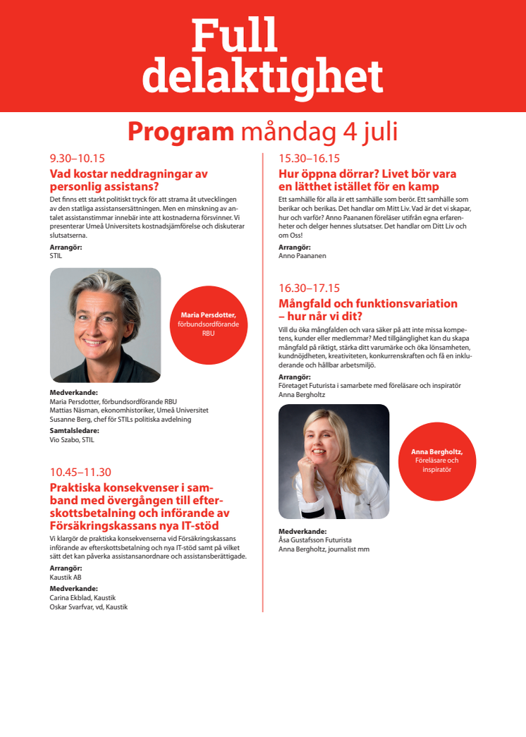 Program under Almedalsveckans mötesplats Full delaktighet den 4-7 juli 2016