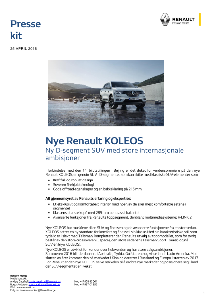 Nye Renault KOLEOS pressekit