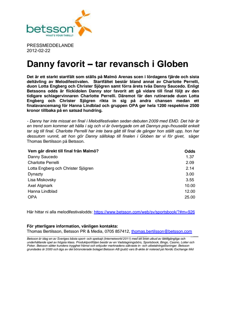 Danny favorit – tar revansch i Globen 