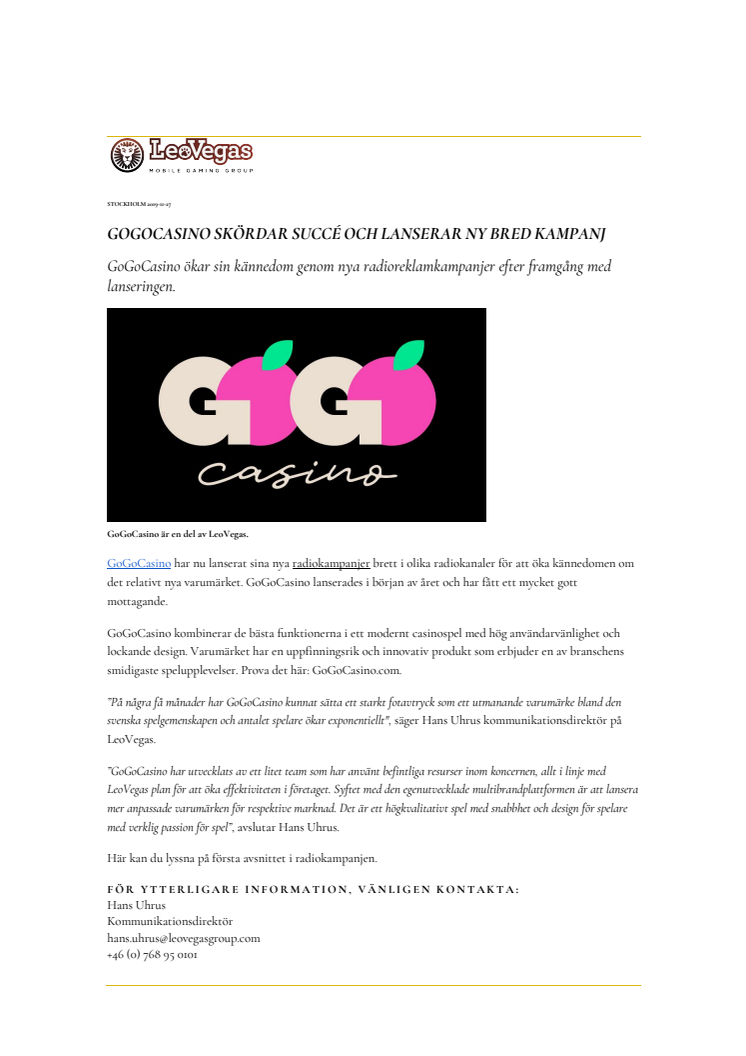 GoGoCasino skördar succé och lanserar ny bred kampanj