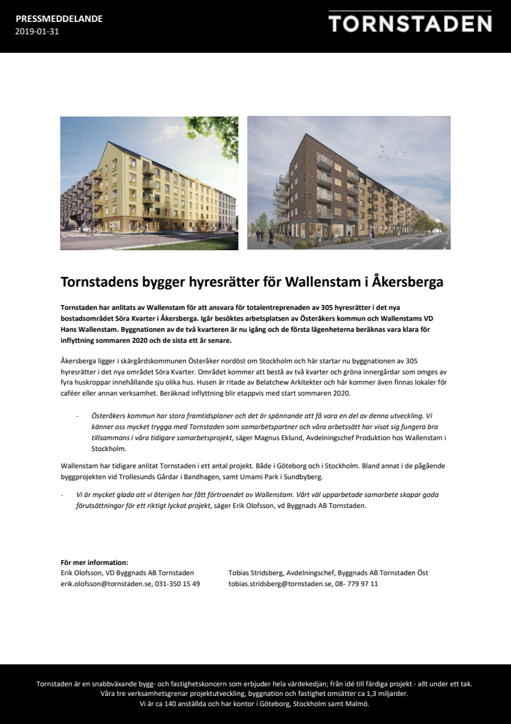 Tornstaden bygger hyresrätter för Wallenstam i Åkersberga