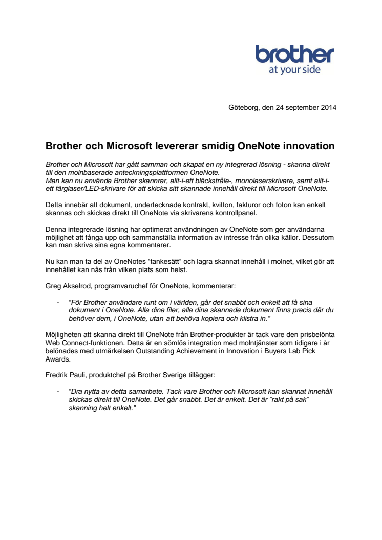 Brother och Microsoft levererar smidig OneNote innovation 
