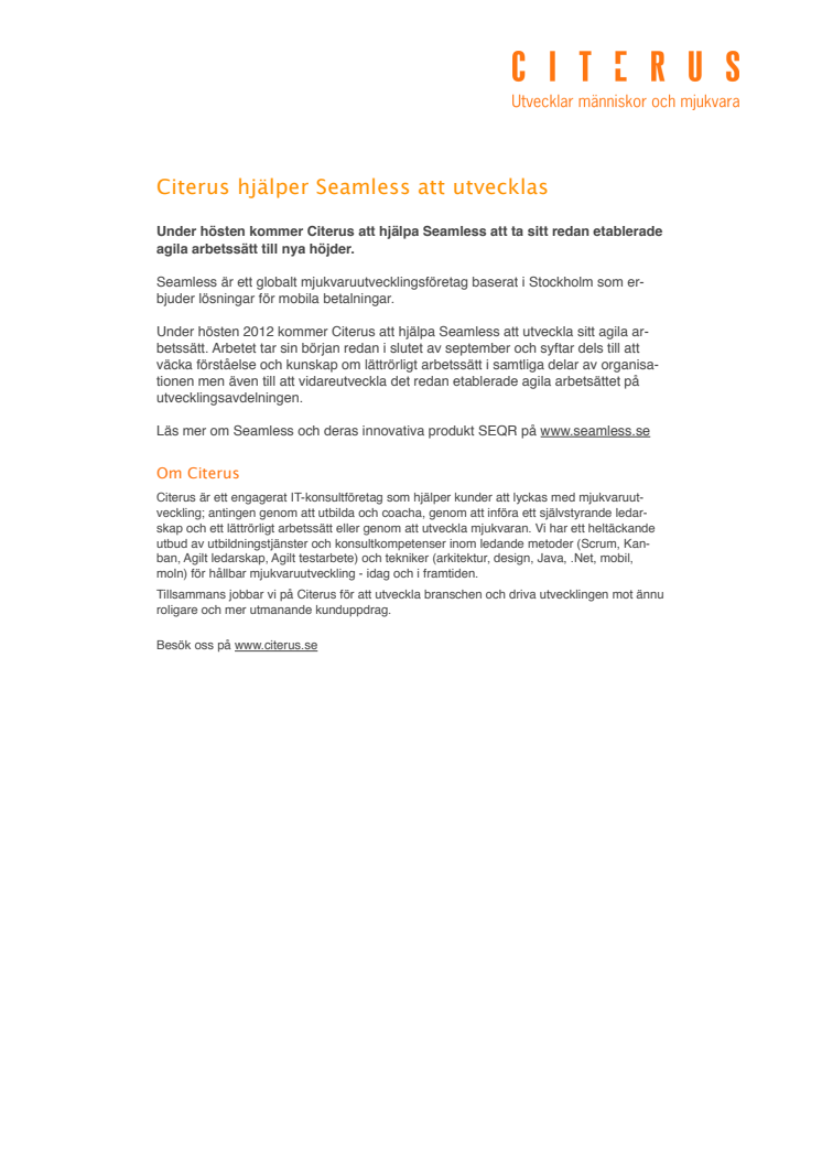 Citerus hjälper Seamless att utvecklas