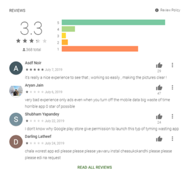 Potensielt falsk omtale av en av de skadelige appene på Google Play Store