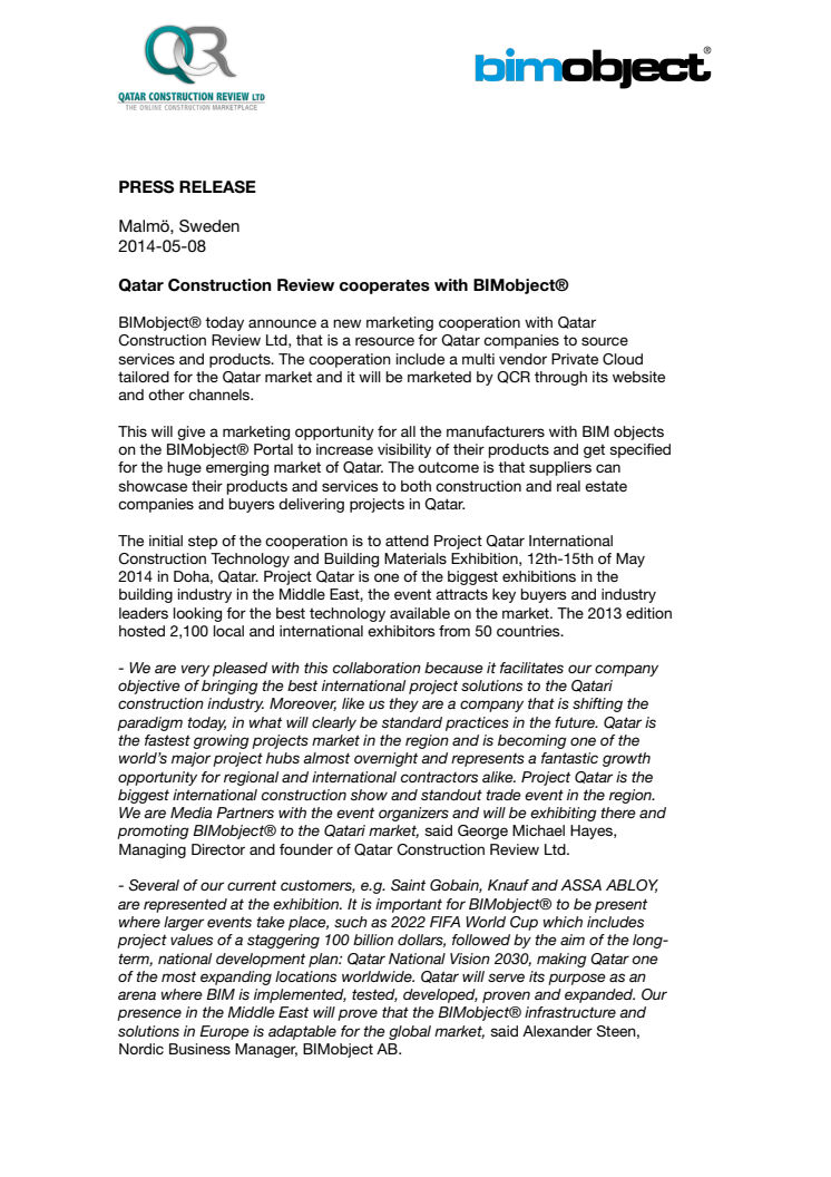 Qatar Construction Review cooperates with BIMobject®