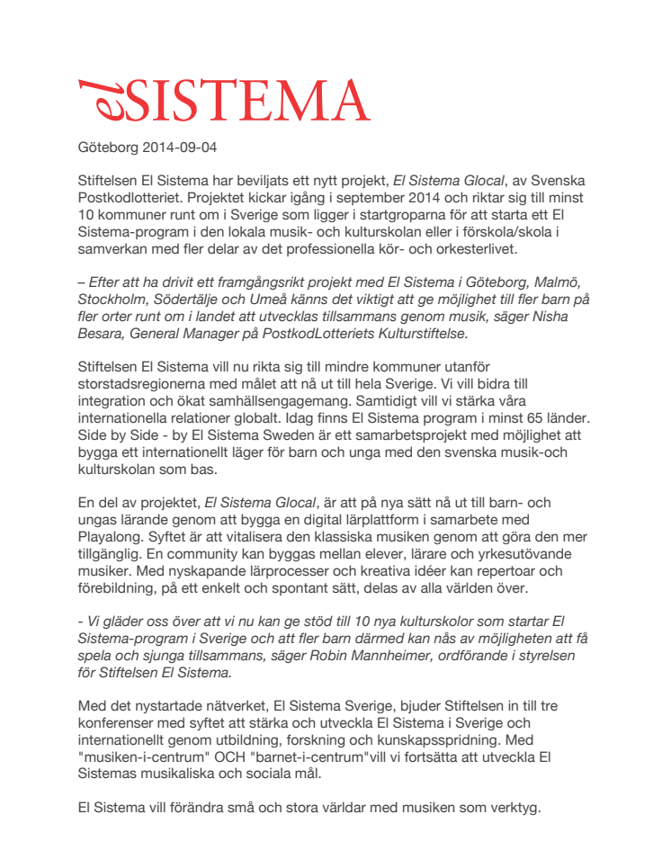 El Sistema Sverige växer genom nytt stort projekt.