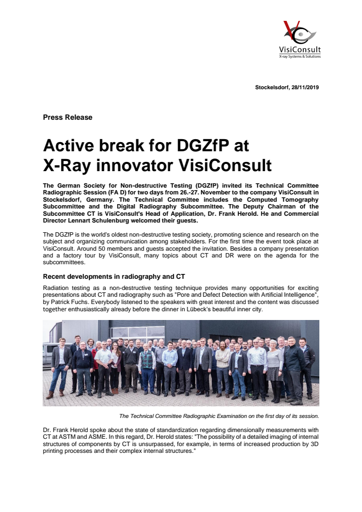 Active break for DGZfP at  X-Ray innovator VisiConsult